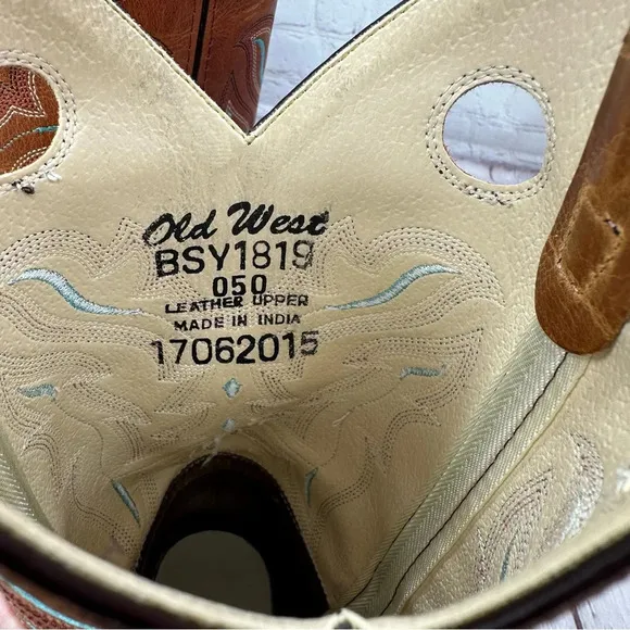 old west cowboy western boots kids youth sz 5 1819 square toe