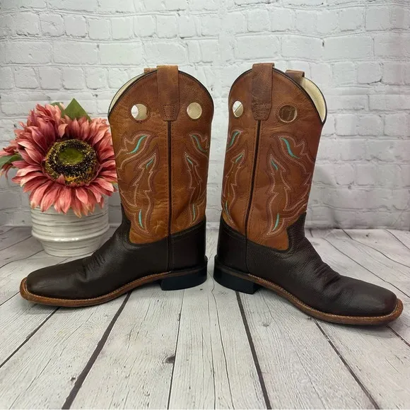 old west cowboy western boots kids youth sz 5 1819 square toe