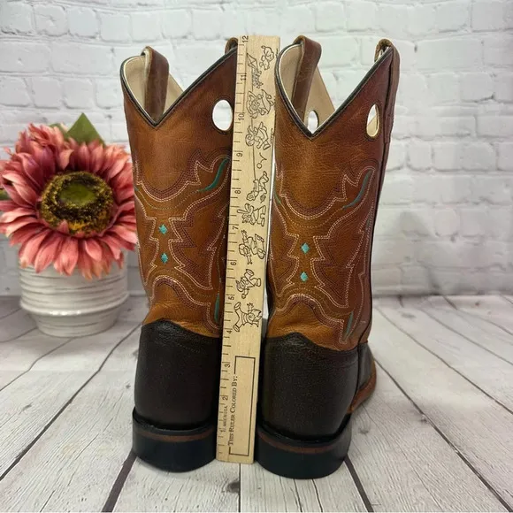 old west cowboy western boots kids youth sz 5 1819 square toe