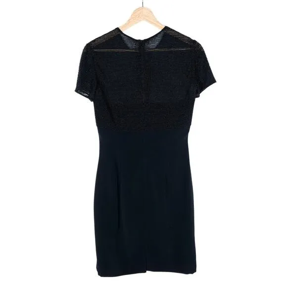 Oleg Cassini Black Tie Womens Beaded Black Dress 6 Short Sleeve Cocktail Fashion