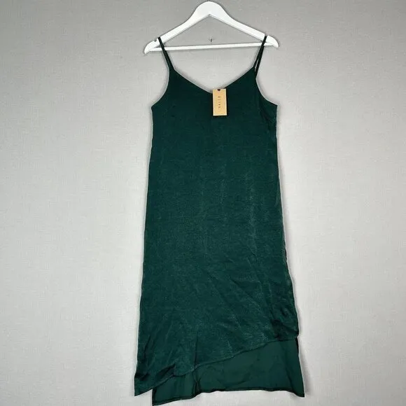 Olive Cheltenham Womens Dress One Size Green Midi Satin Slip Date Minimalist