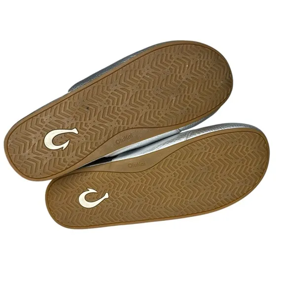 OluKai Kōnea Women’s Shearling Silver Leather Mule Size 10