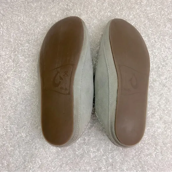 OluKai Ladies Size 9 Nohea Gray Suede Slip On Slippers Casual Comfy