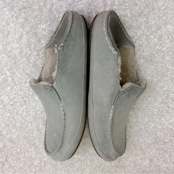 OluKai Ladies Size 9 Nohea Gray Suede Slip On Slippers Casual Comfy