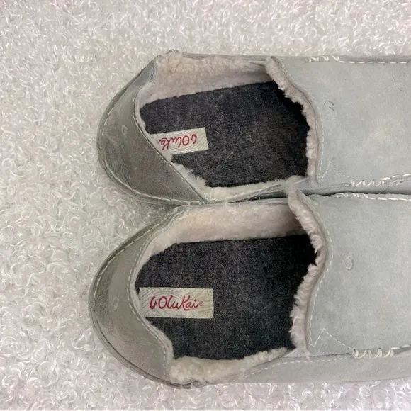 OluKai Ladies Size 9 Nohea Gray Suede Slip On Slippers Casual Comfy