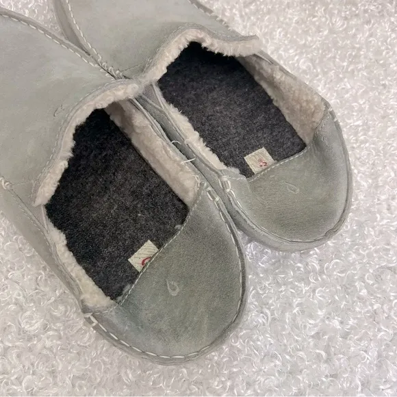 OluKai Ladies Size 9 Nohea Gray Suede Slip On Slippers Casual Comfy