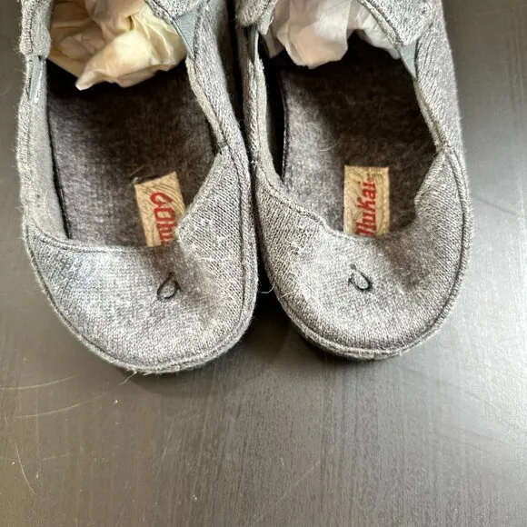 OLUKAI Moloa Hulu Wool-Blend Slippers, Soft Knit Slip On Shoes Size 10 Drop Heel