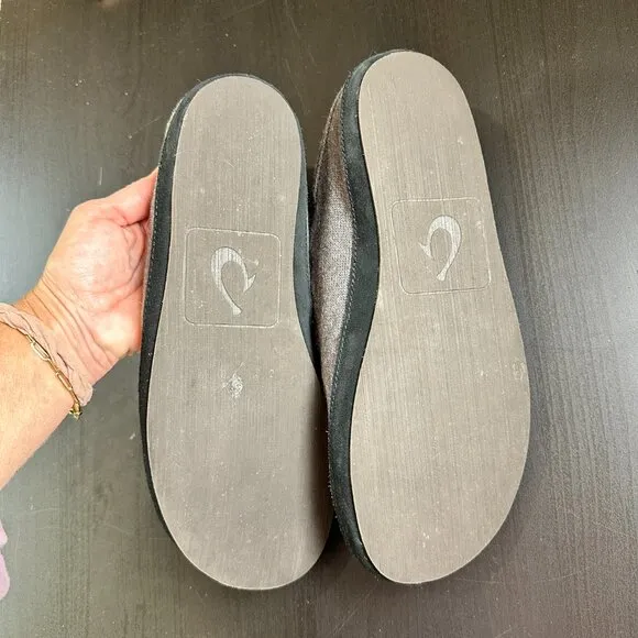 OLUKAI Moloa Hulu Wool-Blend Slippers, Soft Knit Slip On Shoes Size 10 Drop Heel