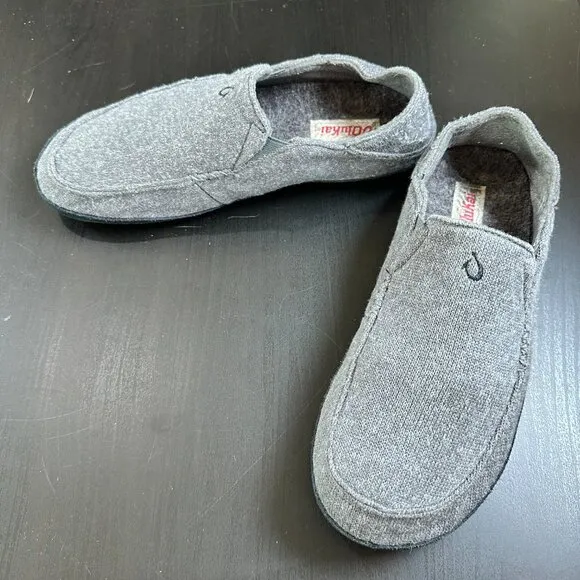 OLUKAI Moloa Hulu Wool-Blend Slippers, Soft Knit Slip On Shoes Size 10 Drop Heel