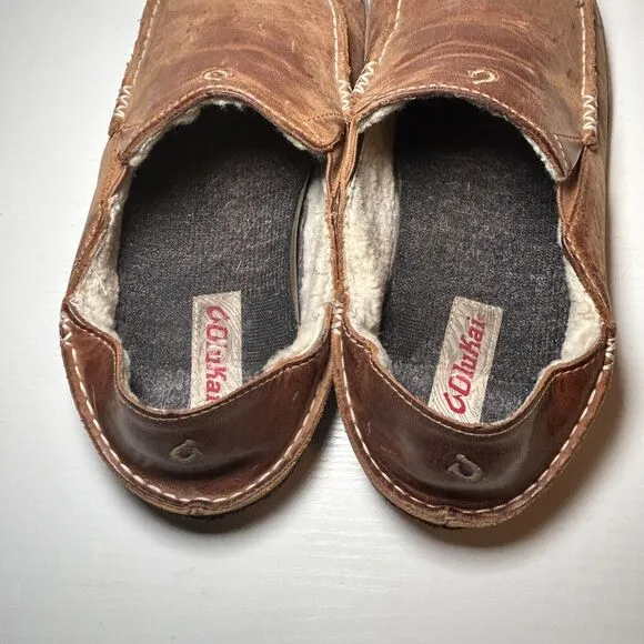 Olukai Moloa Leather Slippers Shoes Shearling Fur Lined Convertible Men's 10M