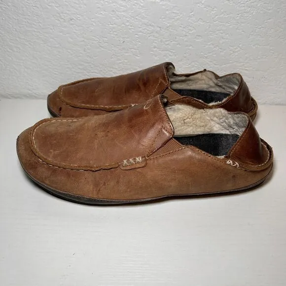 Olukai Moloa Leather Slippers Shoes Shearling Fur Lined Convertible Men's 10M