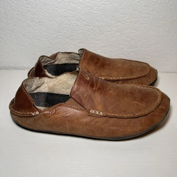 Olukai Moloa Leather Slippers Shoes Shearling Fur Lined Convertible Men's 10M