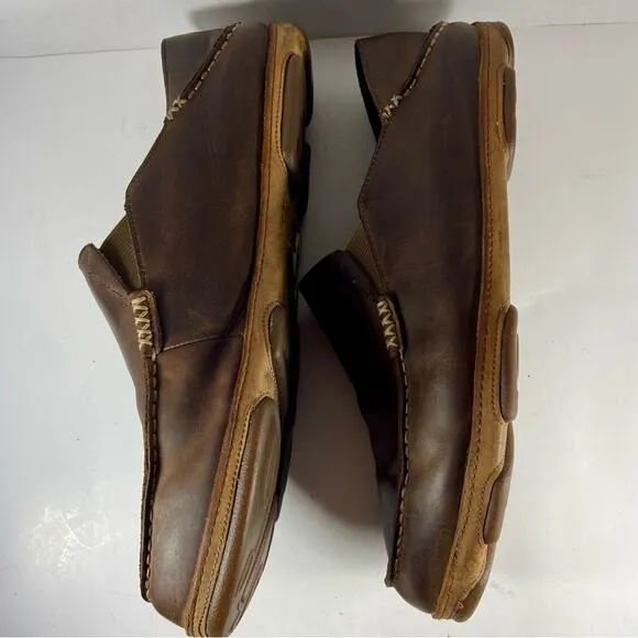 OLUKAI moloa men’s brown leather slip on boat shoe fishing beach loafer ocean
