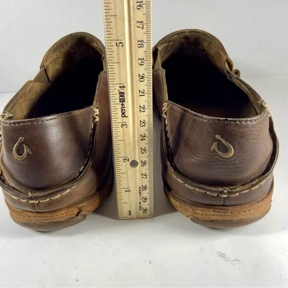 OLUKAI moloa men’s brown leather slip on boat shoe fishing beach loafer ocean
