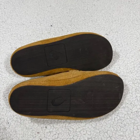 Olukai Moloa Slippers Brown Leather Sheepskin Lined Mens Size 9 M