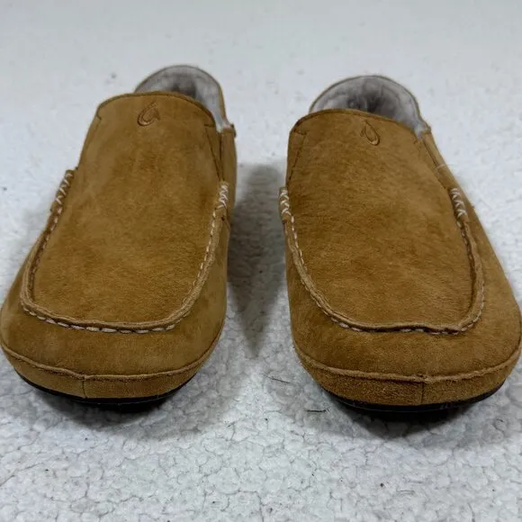 Olukai Moloa Slippers Brown Leather Sheepskin Lined Mens Size 9 M