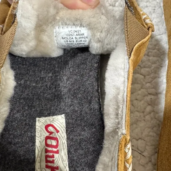 Olukai Moloa Slippers Brown Leather Sheepskin Lined Mens Size 9 M
