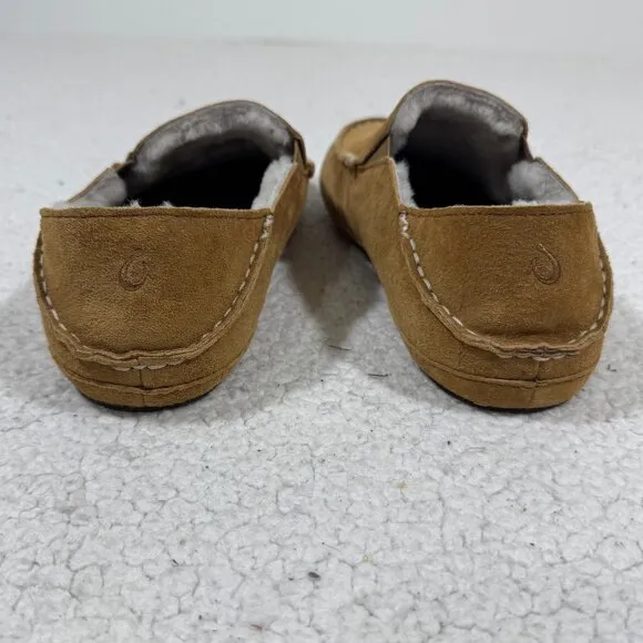 Olukai Moloa Slippers Brown Leather Sheepskin Lined Mens Size 9 M
