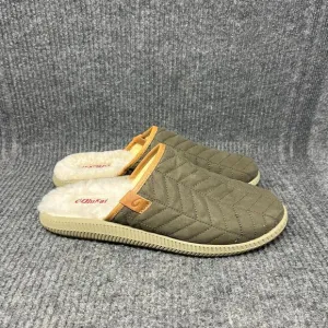 Olukai Mua Slippers Mules Green Olive Canvas Fur Lined Mens Size 10