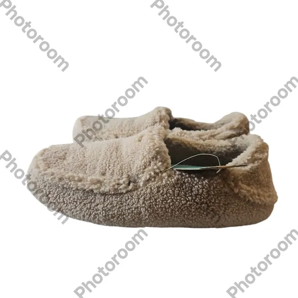 OLUKAI Nohea Heu Woman Soft Sherpa Fleece Drop-in-Heel Cozy Tan  Slipper Size6W