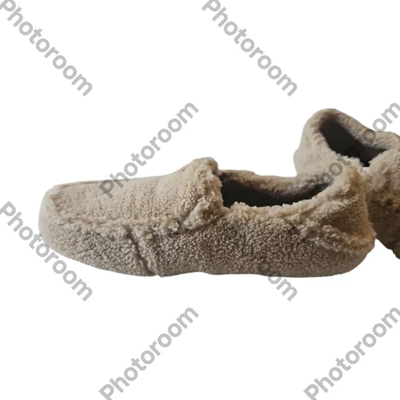 OLUKAI Nohea Heu Woman Soft Sherpa Fleece Drop-in-Heel Cozy Tan  Slipper Size6W