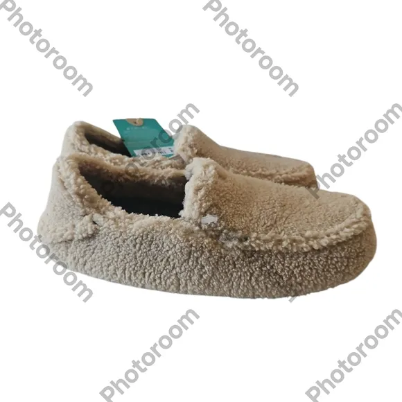 OLUKAI Nohea Heu Woman Soft Sherpa Fleece Drop-in-Heel Cozy Tan  Slipper Size6W