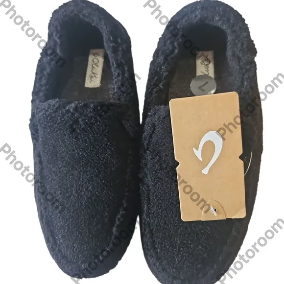 OLUKAI Nohea Heu Woman Soft Sherpa Fleece Drop-in Heel  Slippers 7W