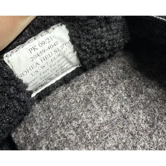 Olukai Women's Nohea Heu Slippers Shoes Faux Wool Black Size 37 EU / 7 US NWT
