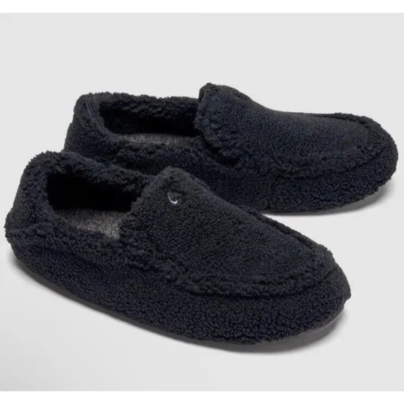 Olukai Women's Nohea Heu Slippers Shoes Faux Wool Black Size 37 EU / 7 US NWT