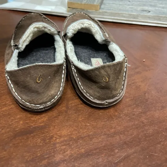 Olukai Women's Nohea Slippers Convertible Ray Brown Nubuck Slip On Sherpa Suede