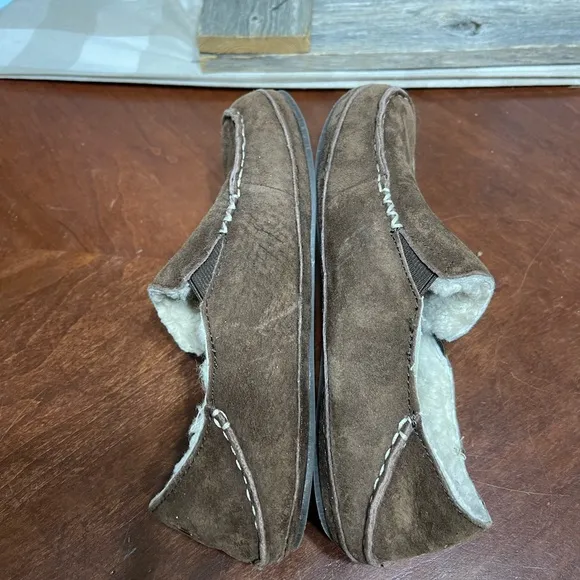 Olukai Women's Nohea Slippers Convertible Ray Brown Nubuck Slip On Sherpa Suede