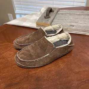 Olukai Women's Nohea Slippers Convertible Ray Brown Nubuck Slip On Sherpa Suede