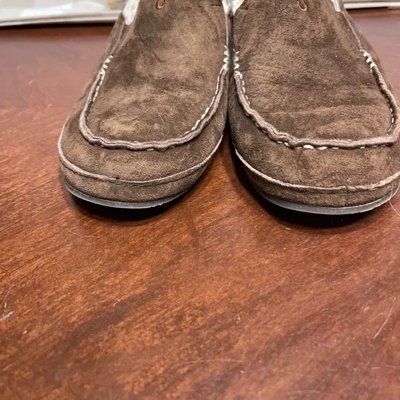 Olukai Women's Nohea Slippers Convertible Ray Brown Nubuck Slip On Sherpa Suede