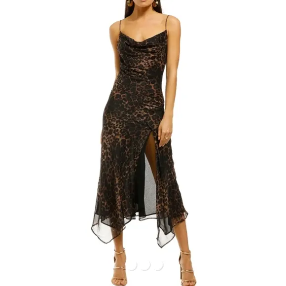 OPT by Johanna Cheetah Print Cowl Neck‎  Midi Dress Size XL