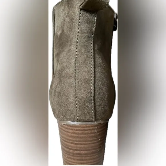 Oregon Trail Olive Green Suede Ankle Boots with block heel.