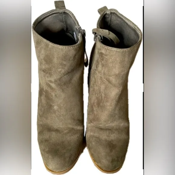 Oregon Trail Olive Green Suede Ankle Boots with block heel.