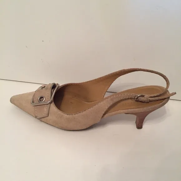 ORIGINAL CAR SHOE PRADA TAN SUEDE LEATHER HEELS SLINGBACK ITALY Size 36.5 6.5