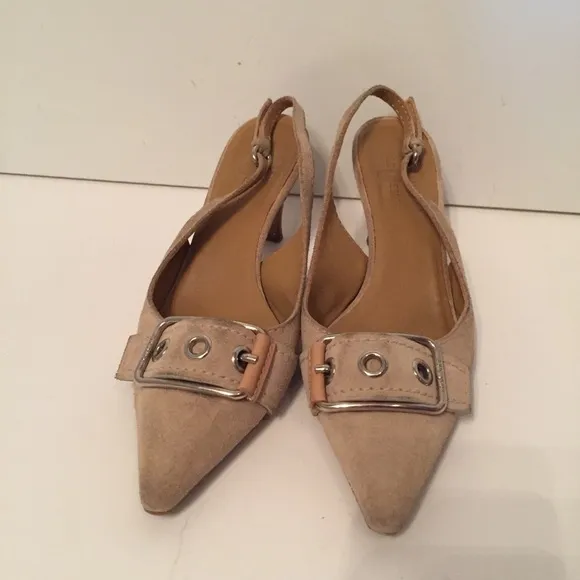 ORIGINAL CAR SHOE PRADA TAN SUEDE LEATHER HEELS SLINGBACK ITALY Size 36.5 6.5
