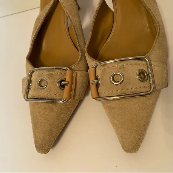 ORIGINAL CAR SHOE PRADA TAN SUEDE LEATHER HEELS SLINGBACK ITALY Size 36.5 6.5
