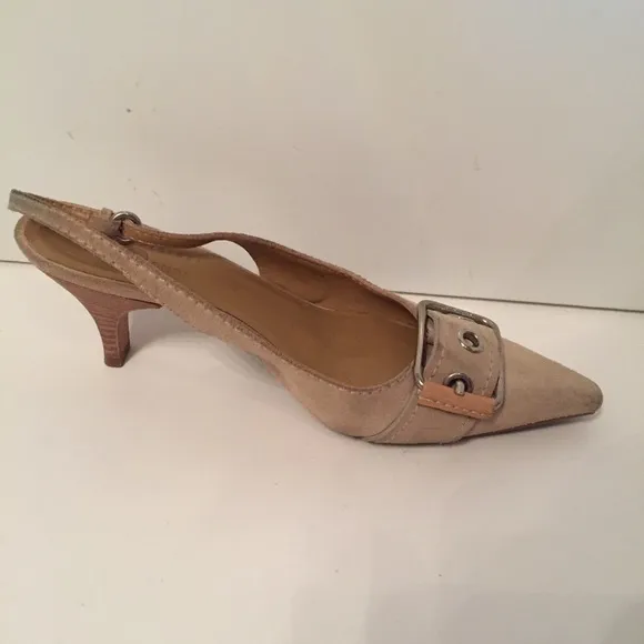 ORIGINAL CAR SHOE PRADA TAN SUEDE LEATHER HEELS SLINGBACK ITALY Size 36.5 6.5