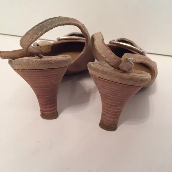 ORIGINAL CAR SHOE PRADA TAN SUEDE LEATHER HEELS SLINGBACK ITALY Size 36.5 6.5