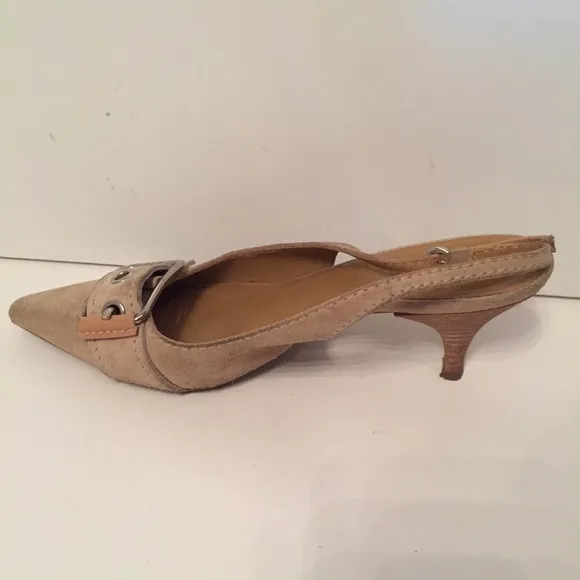 ORIGINAL CAR SHOE PRADA TAN SUEDE LEATHER HEELS SLINGBACK ITALY Size 36.5 6.5