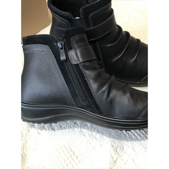 Orthofeet Women’s HEIDI Black Leather Ankle Boots Comfort Shoes Size 9 Wide NIB