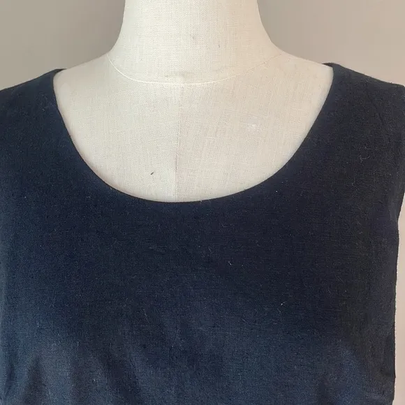 OSCAR de la RENTA linen beaded waist black shift dress sleeveless lined size 14