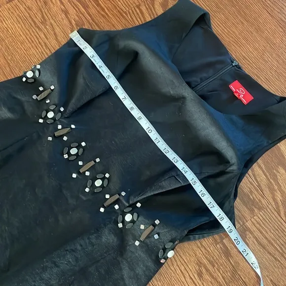 OSCAR de la RENTA linen beaded waist black shift dress sleeveless lined size 14