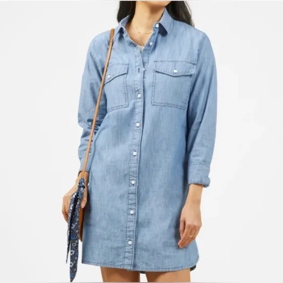 Outerknown Prospect Chambray Long Sleeve Dress Casual Minimalist Size Small