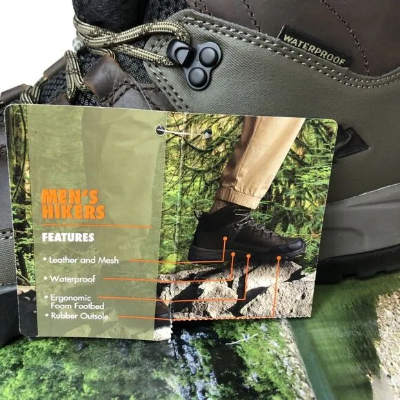 Ozark Trail Men's Meadows Waterproof Brown Leather Hiking Work Boots Size 12 NEW