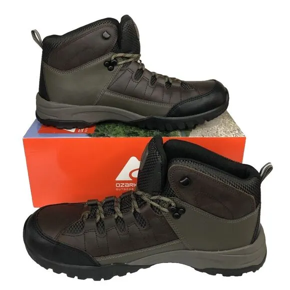 Ozark Trail Men's Meadows Waterproof Brown Leather Hiking Work Boots Size 12 NEW