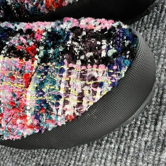 P448 Laby Slippers Womens 8.5 EU 39 Tweed Multicolor Slip On Fur Sherpa Lined