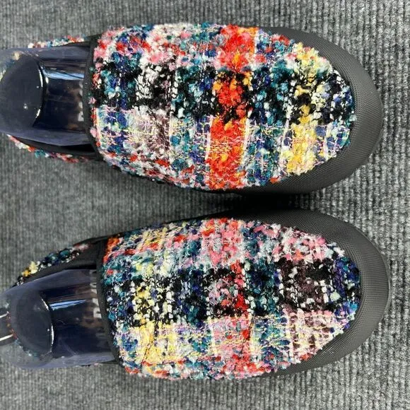 P448 Laby Slippers Womens 8.5 EU 39 Tweed Multicolor Slip On Fur Sherpa Lined
